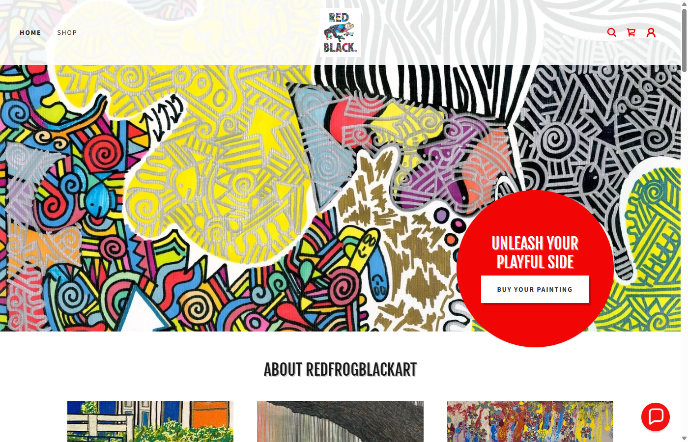 Screenshot of the RedFrogBlackArt homepage