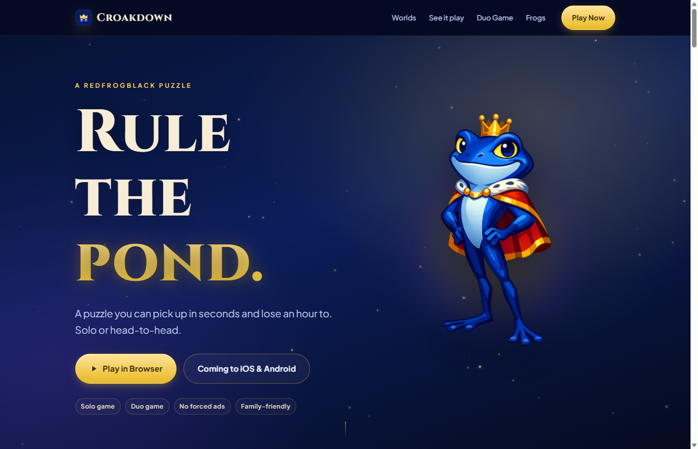 Screenshot of the Croakdown homepage